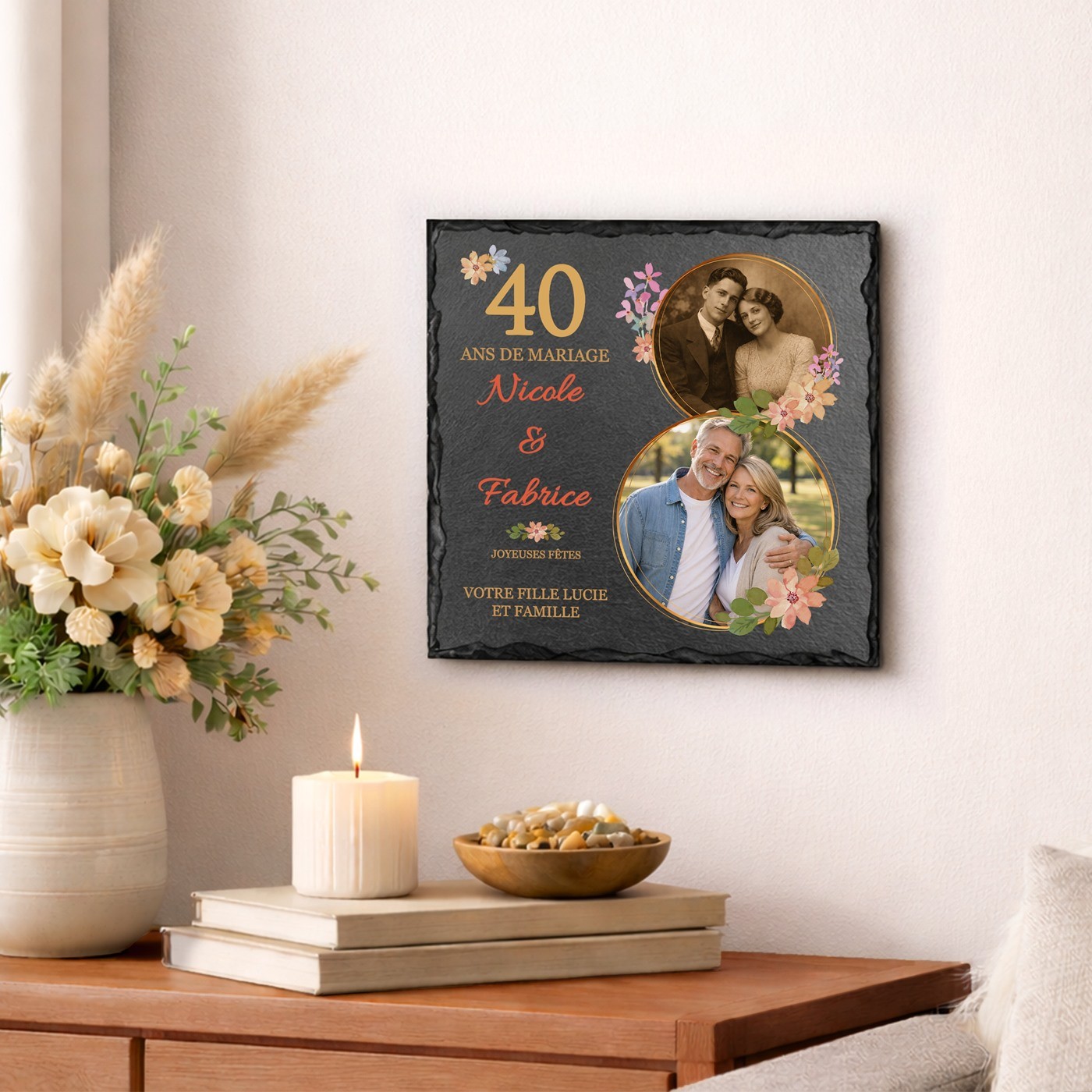 Piedra de pizarra personalizada para el 40º aniversario de bodas de sus padres