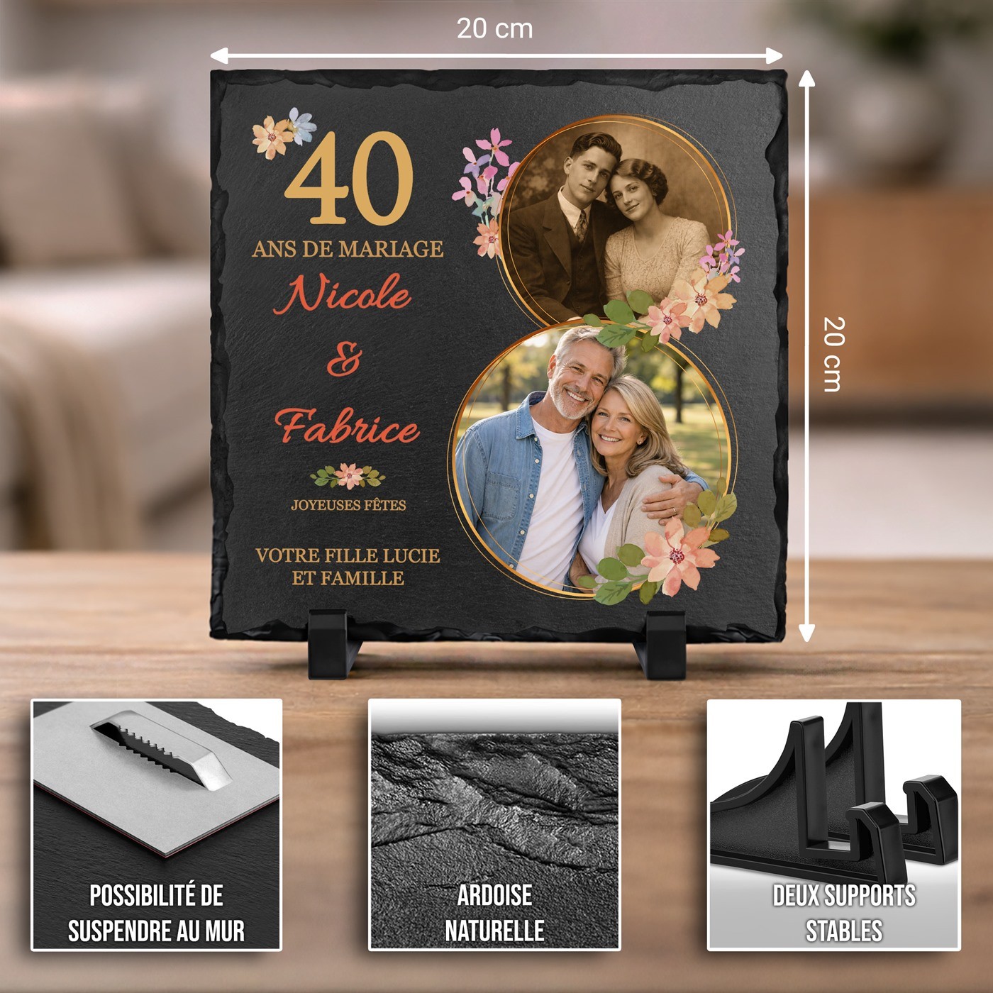 Piedra de pizarra personalizada para el 40º aniversario de bodas de sus padres
