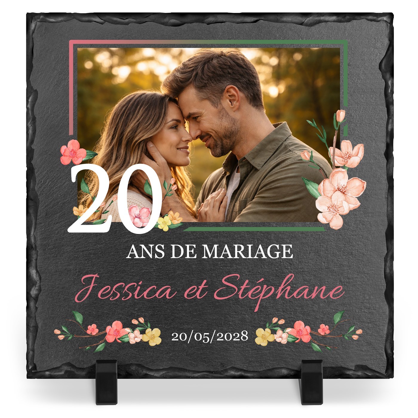 Piedra de pizarra personalizada con foto para una pareja que celebra 20 años de matrimonio - Murrano