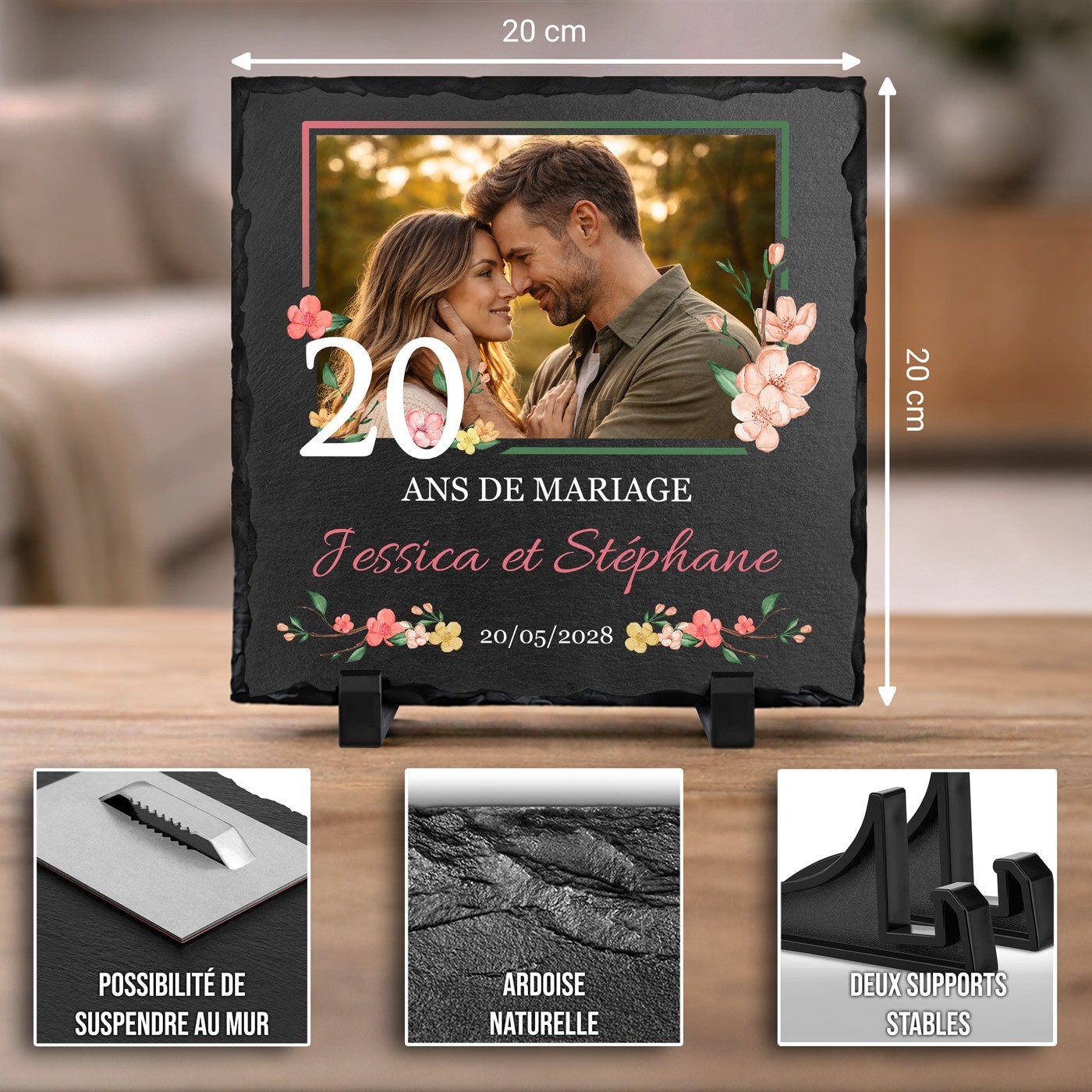 Piedra de pizarra personalizada con foto para una pareja que celebra 20 años de matrimonio - Murrano
