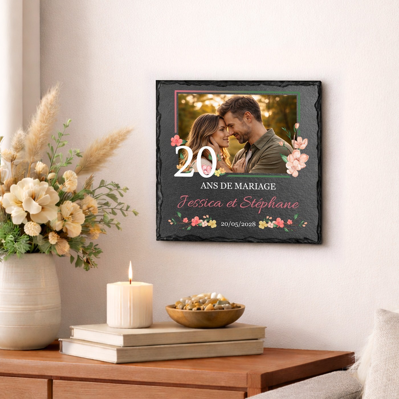 Piedra de pizarra personalizada con foto para una pareja que celebra 20 años de matrimonio - Murrano