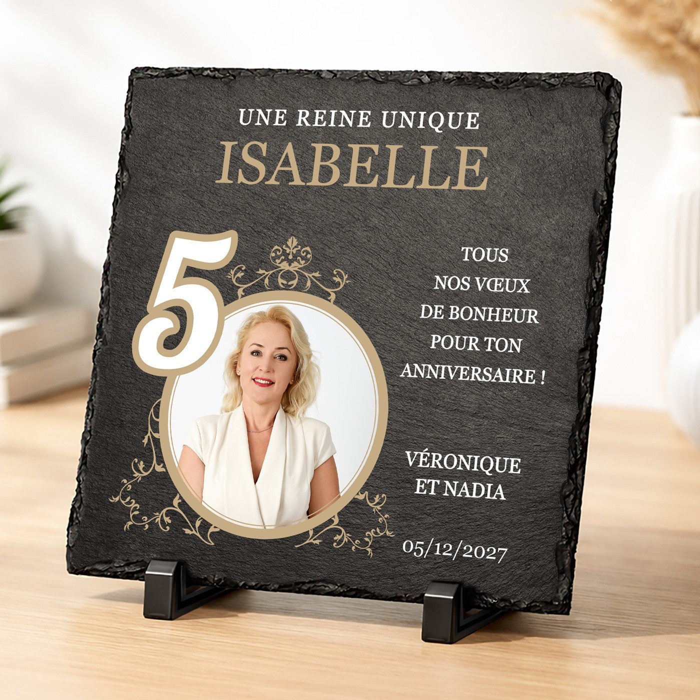 Piedra de pizarra personalizada con foto para el cumpleaños número 50 de una amiga