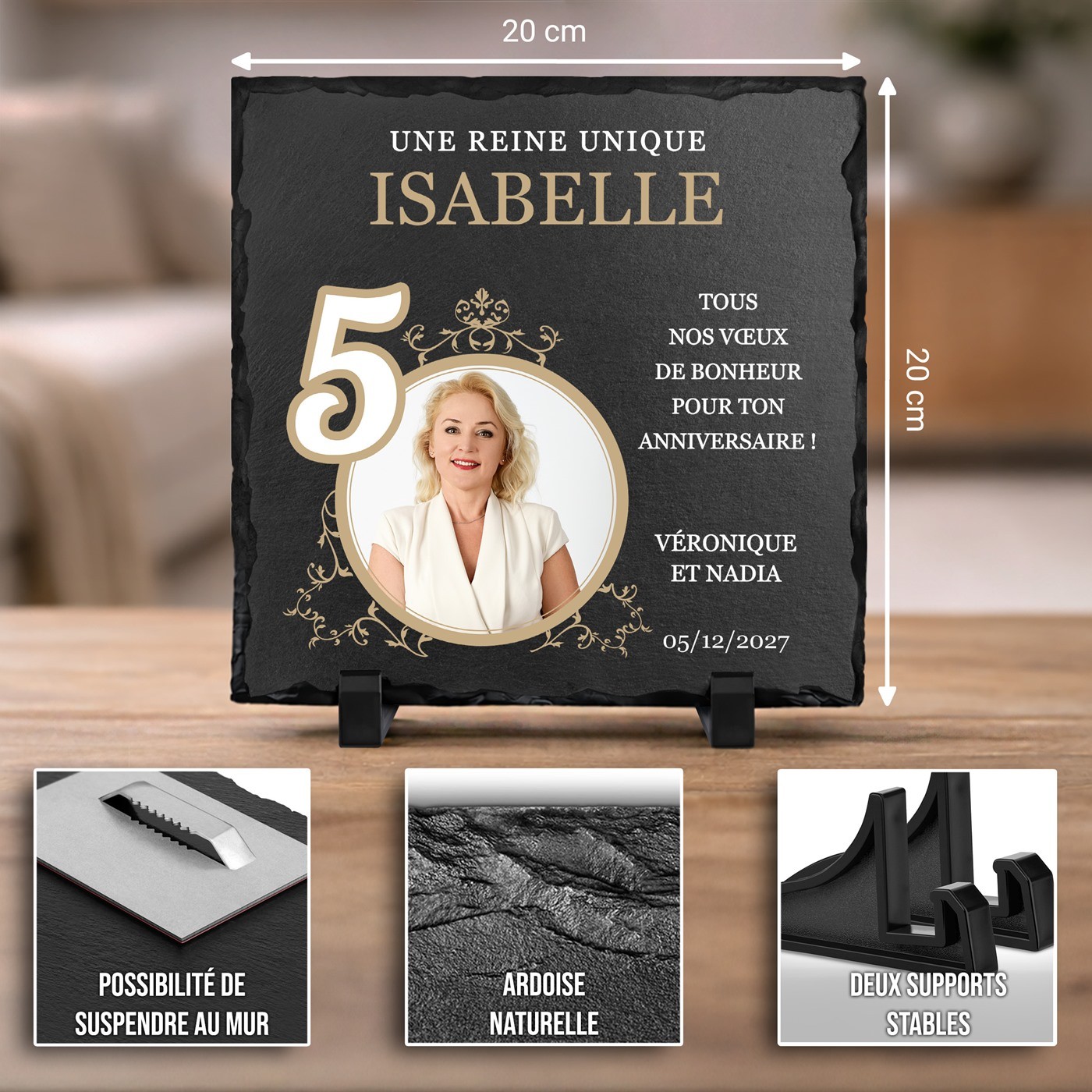 Piedra de pizarra personalizada con foto para el cumpleaños número 50 de una amiga