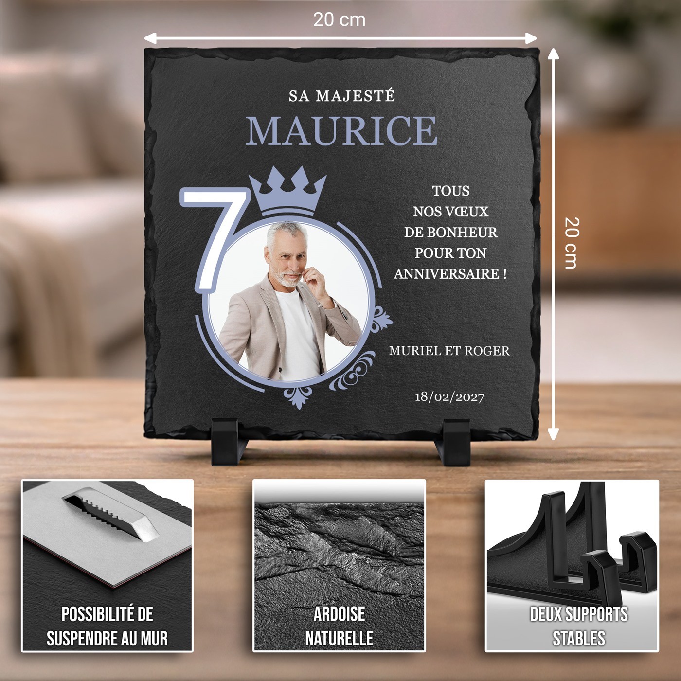 Murrano Blackboard with Photo Print for Men's 70th Birthday