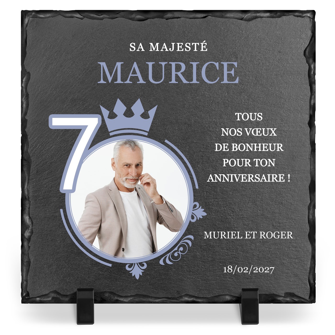 Murrano Blackboard with Photo Print for Men's 70th Birthday