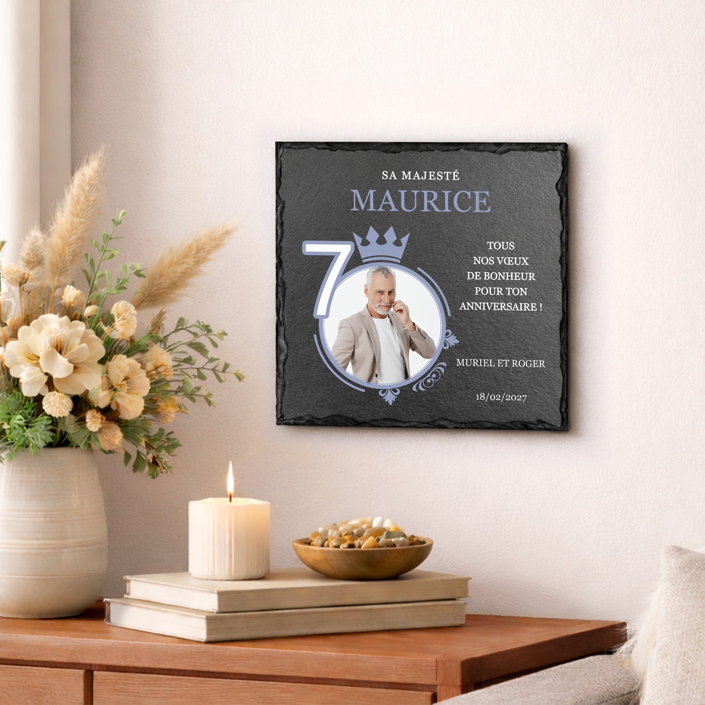 Murrano Blackboard with Photo Print for Men's 70th Birthday