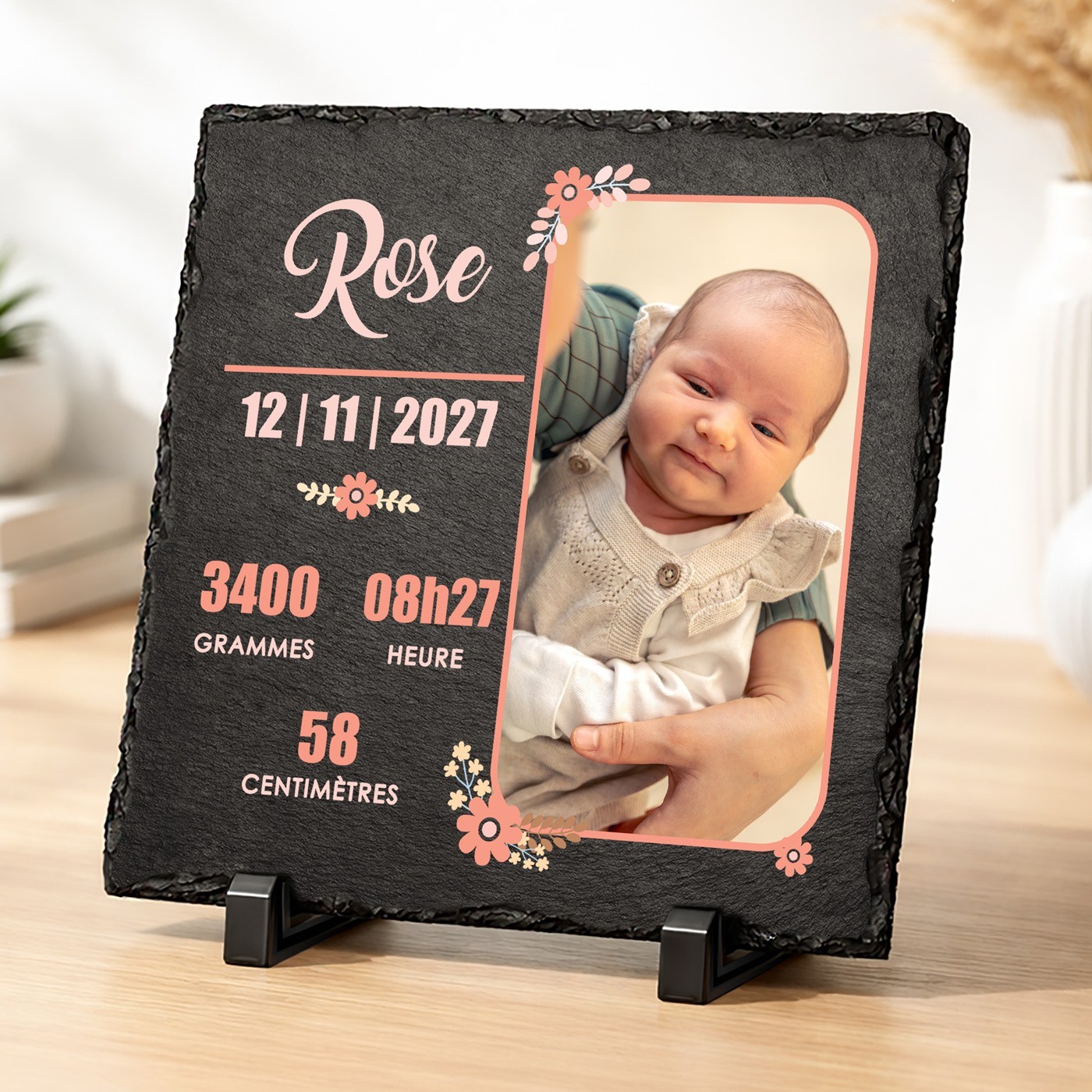 Pizarra negra personalizada con foto para el nacimiento de una nieta