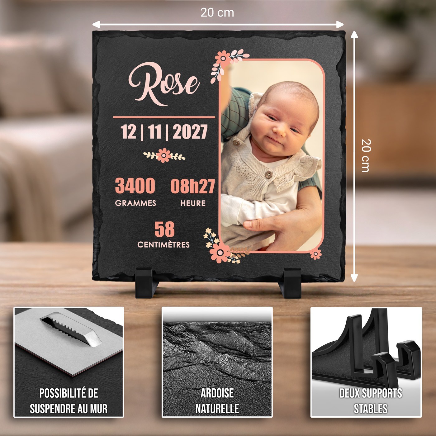 Murrano Personalized Blackboard with Photo for Granddaughter's Birth