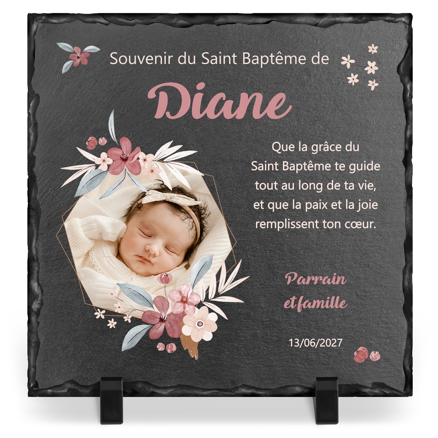 Piedra de pizarra personalizada con foto para el bautismo de una ahijada