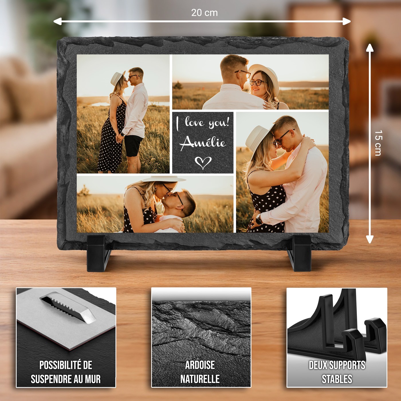Piedra de pizarra personalizada Murrano con foto para mujer - Regalo de aniversario de boda