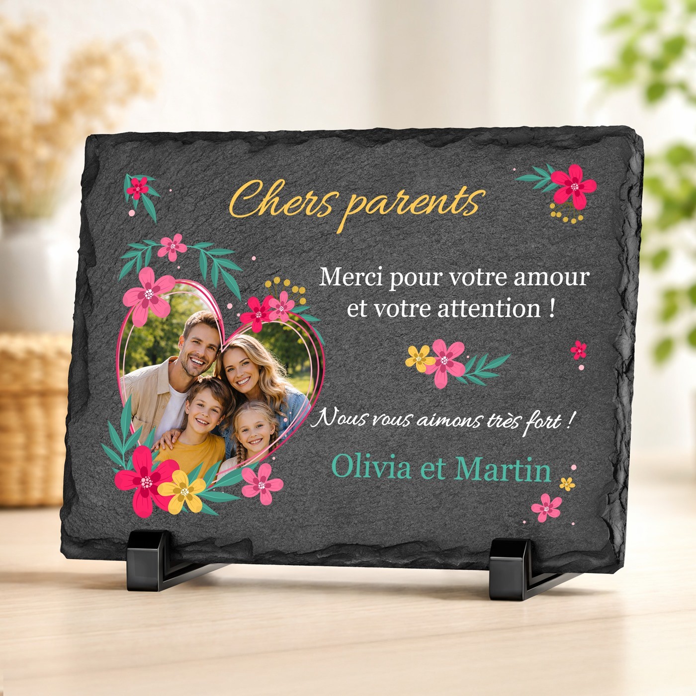 Piedra de pizarra Murrano con impresión de foto - Regalo de aniversario de boda para padres