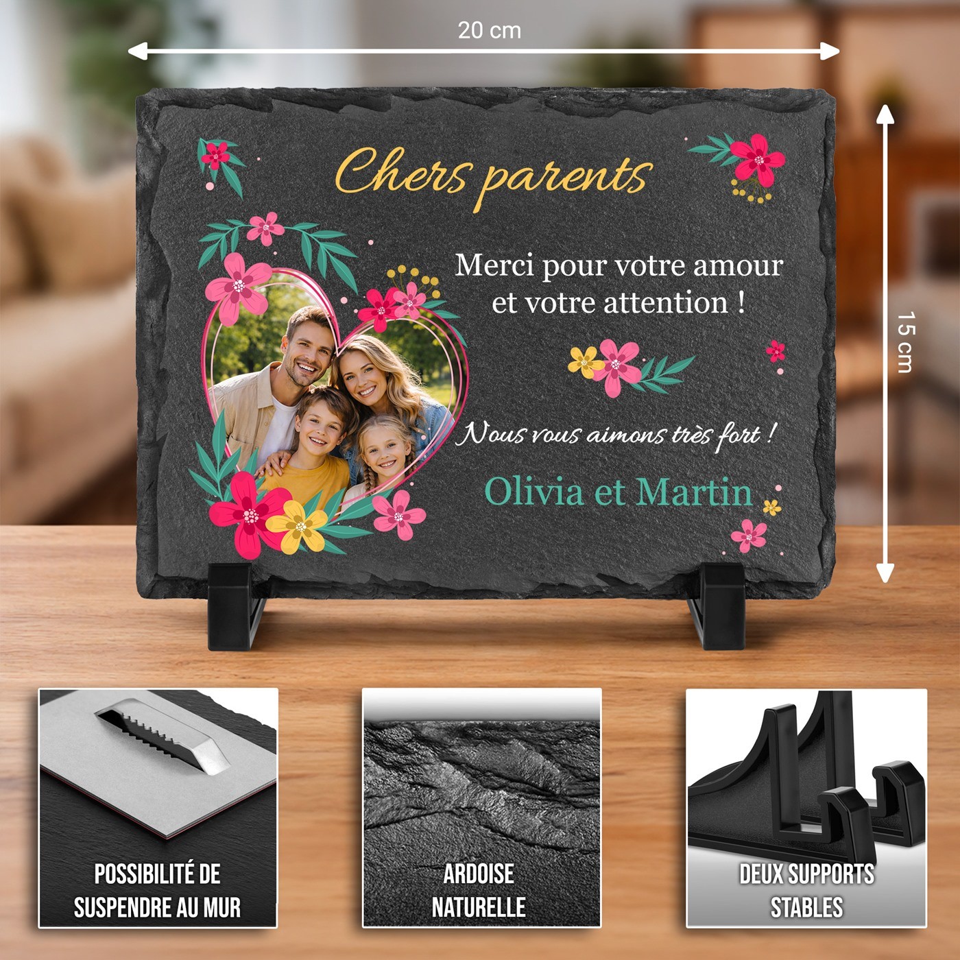 Piedra de pizarra Murrano con impresión de foto - Regalo de aniversario de boda para padres