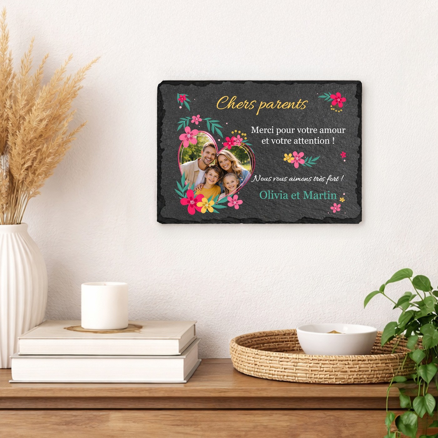 Piedra de pizarra Murrano con impresión de foto - Regalo de aniversario de boda para padres