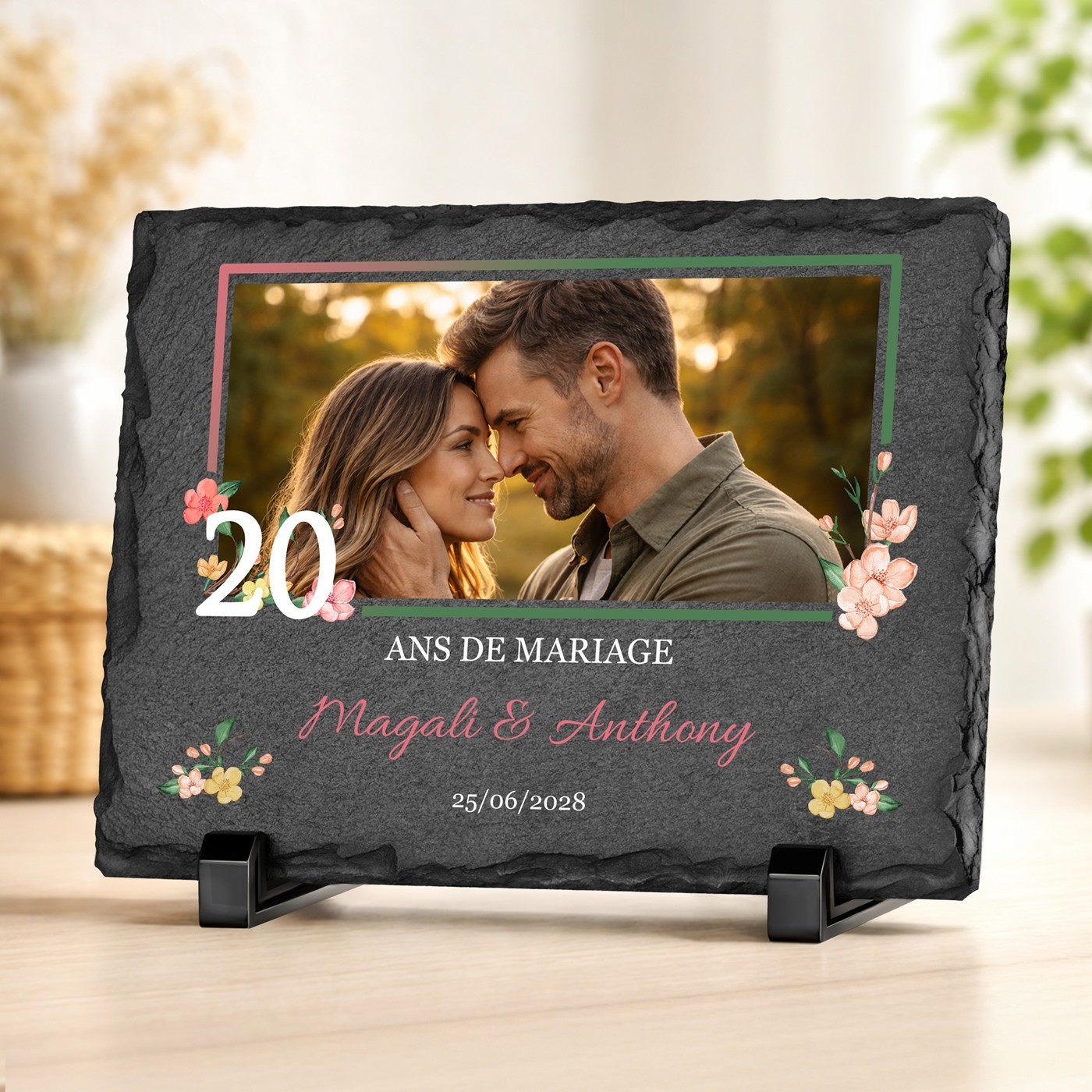 Piedra de pizarra personalizada Murrano para el 20º aniversario de boda de los padres
