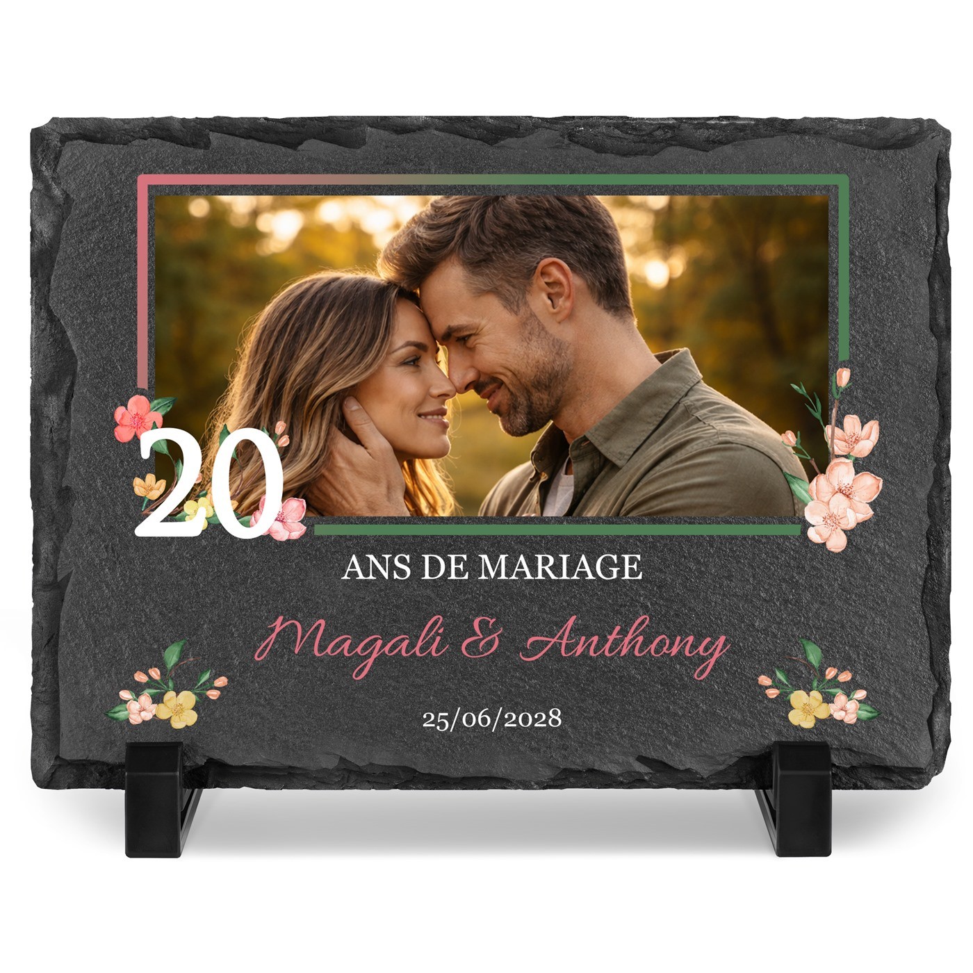 Piedra de pizarra personalizada Murrano para el 20º aniversario de boda de los padres