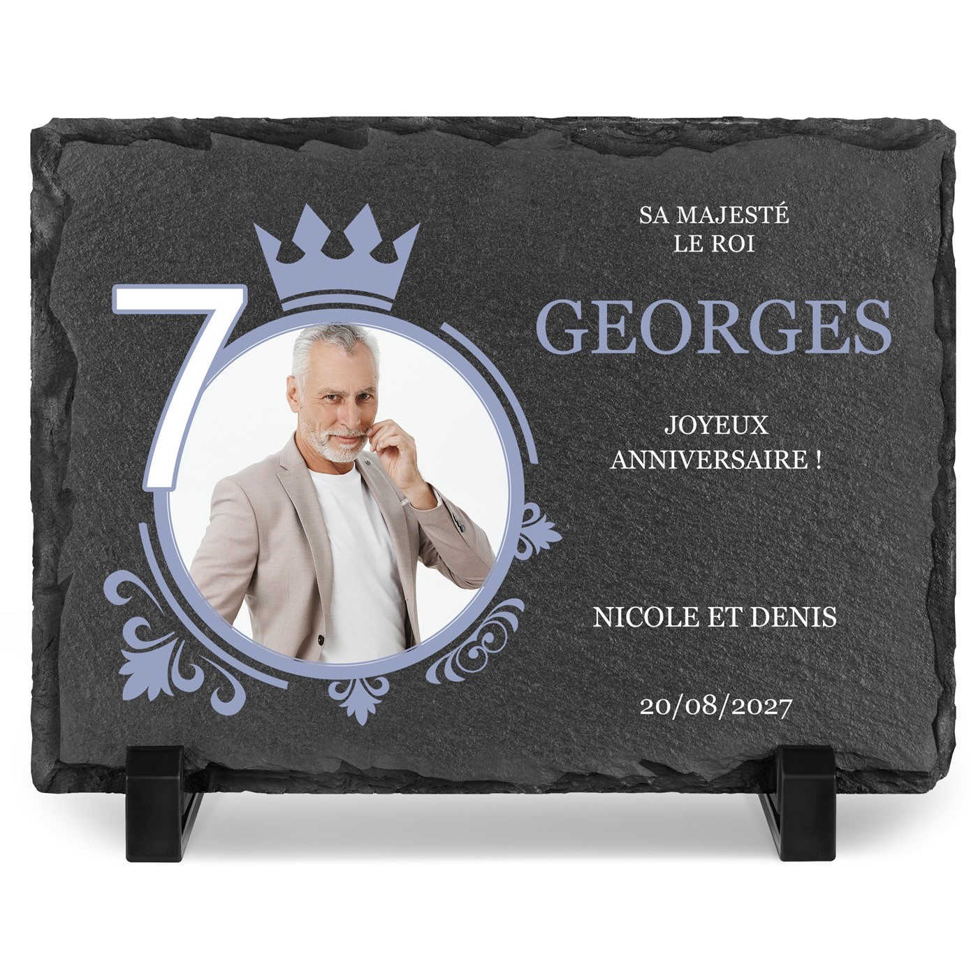 Piedra de pizarra personalizada con foto para un hombre en su 70º cumpleaños