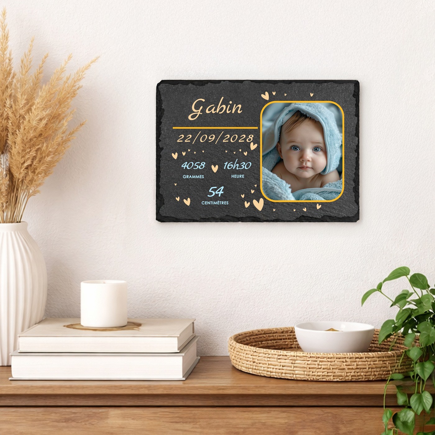 Murrano Personalized Blackboard Stone for a Little Boy's Birth