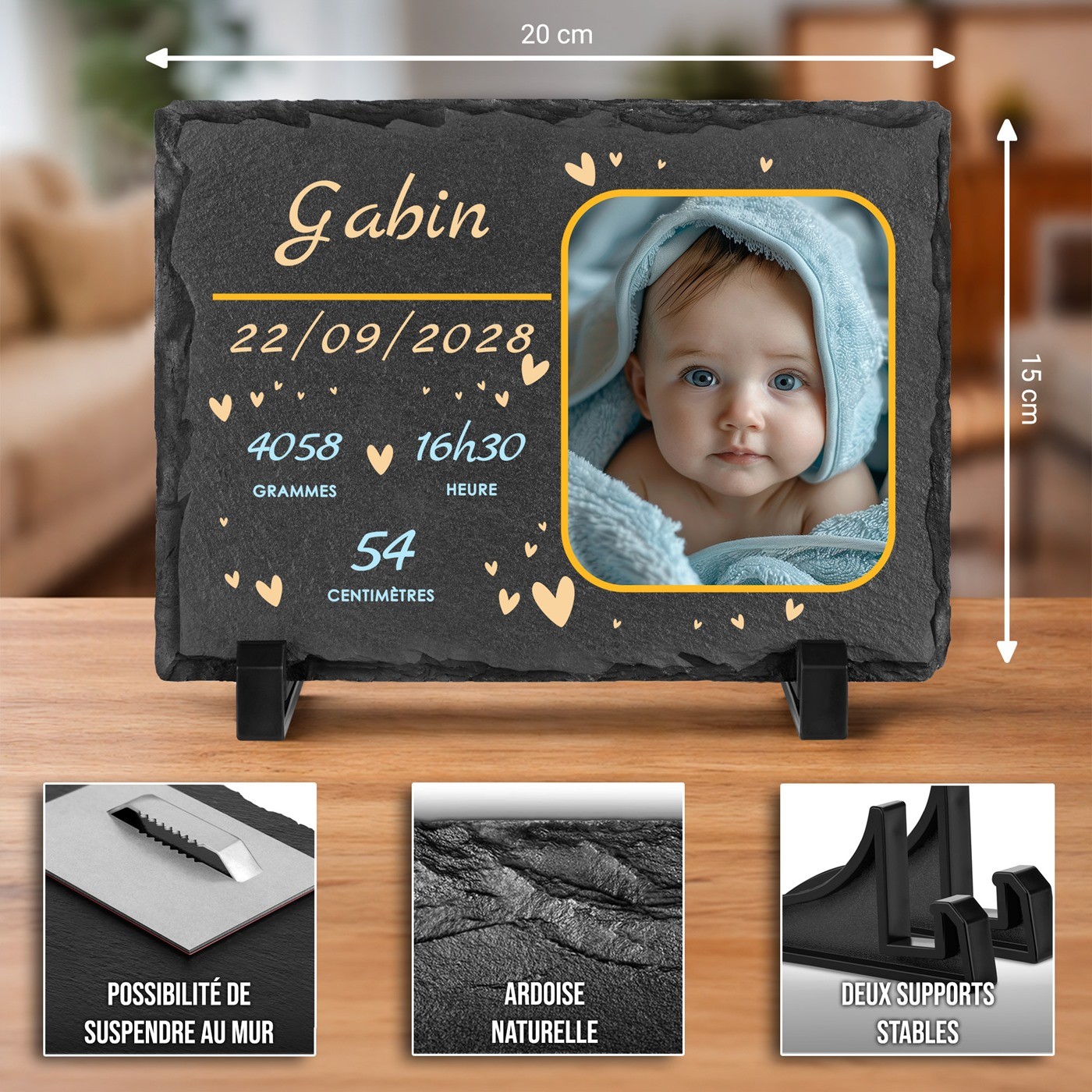 Murrano Personalized Blackboard Stone for a Little Boy's Birth