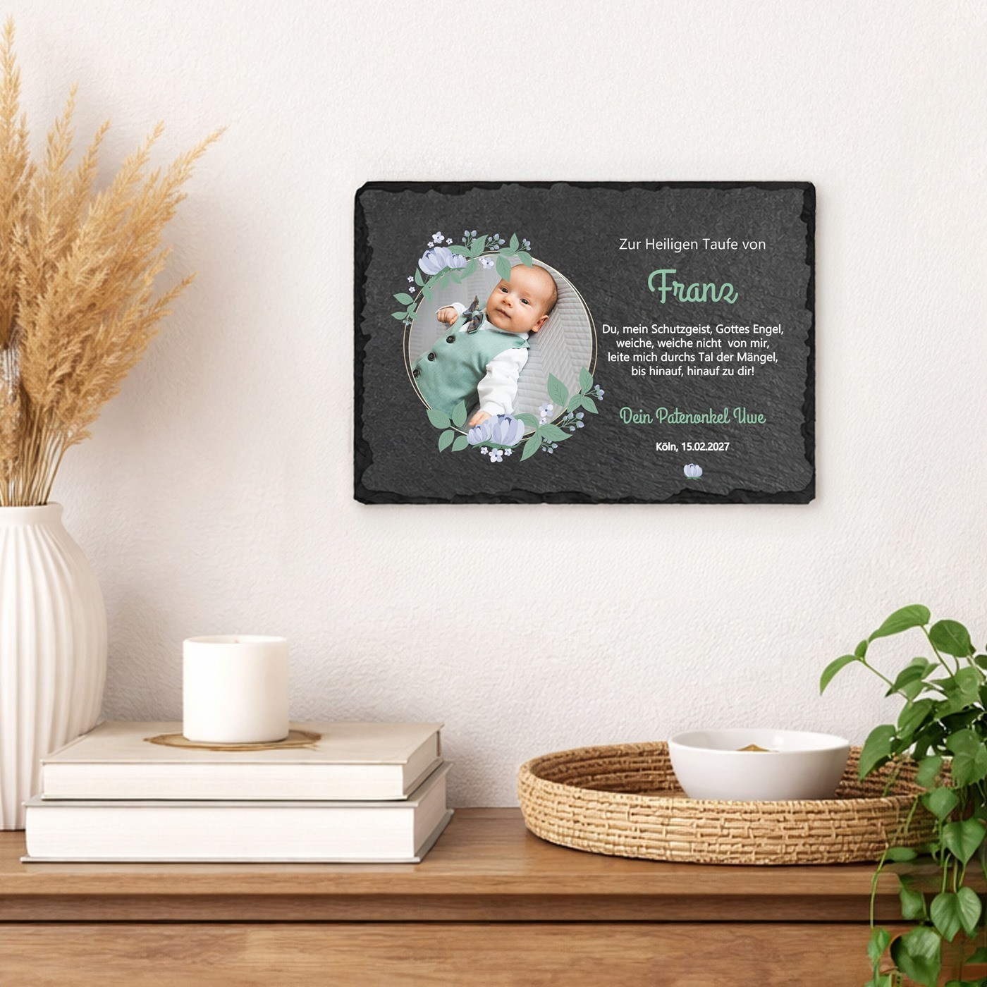 Piedra de pizarra personalizada para el bautismo de un niño