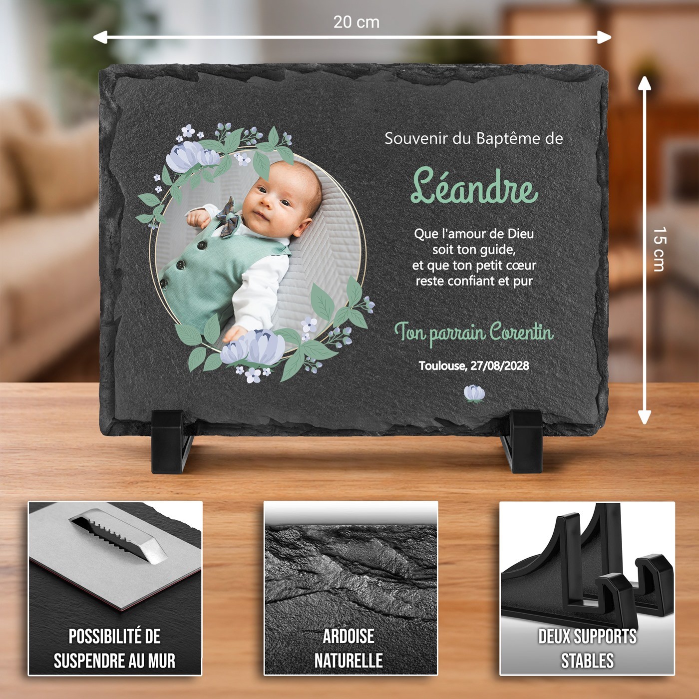 Piedra de pizarra personalizada para el bautismo de un niño