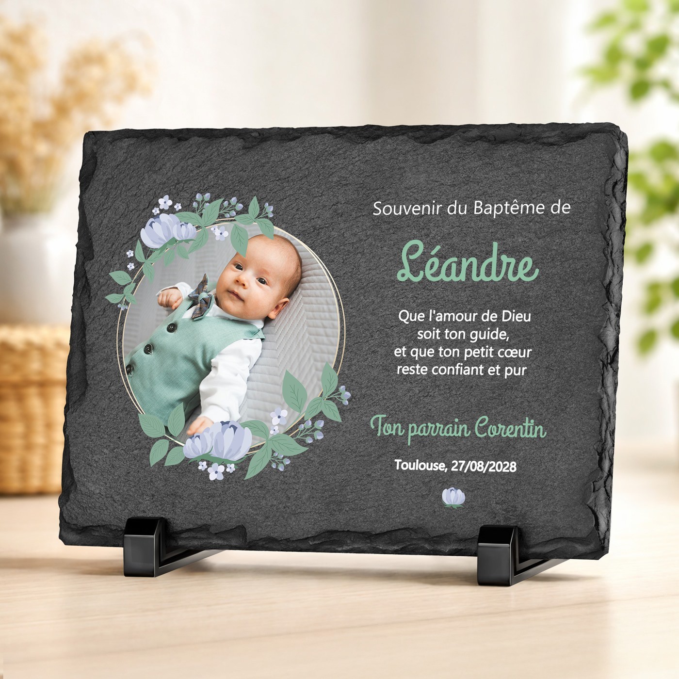 Piedra de pizarra personalizada para el bautismo de un niño