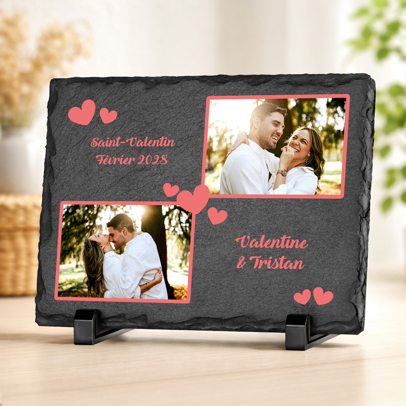 Tablero de pizarra Murrano con impresión de foto para pareja - Día de San Valentín