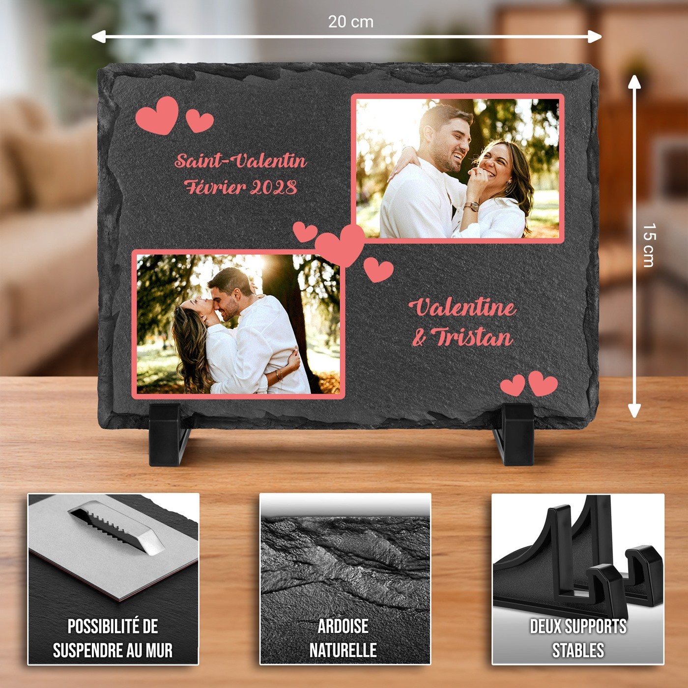 Tablero de pizarra Murrano con impresión de foto para pareja - Día de San Valentín