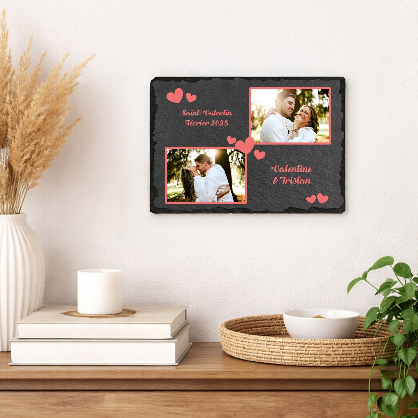 Tablero de pizarra Murrano con impresión de foto para pareja - Día de San Valentín