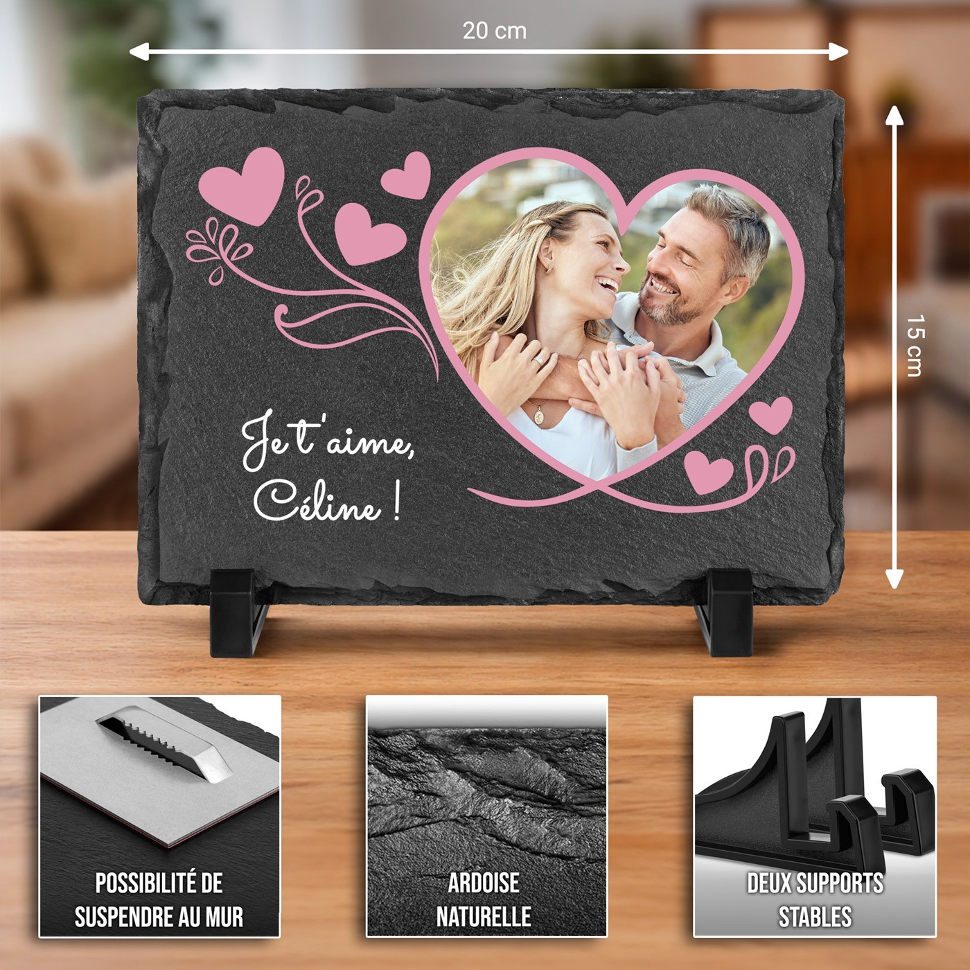 Piedra de pizarra personalizada Murrano para mujer - Día de San Valentín