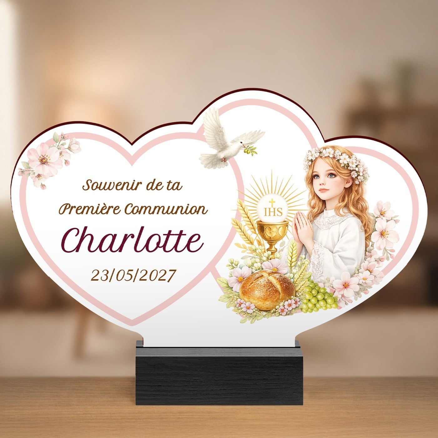 Murrano Personalized Wood Statue with Photo for a Girl's First Communion