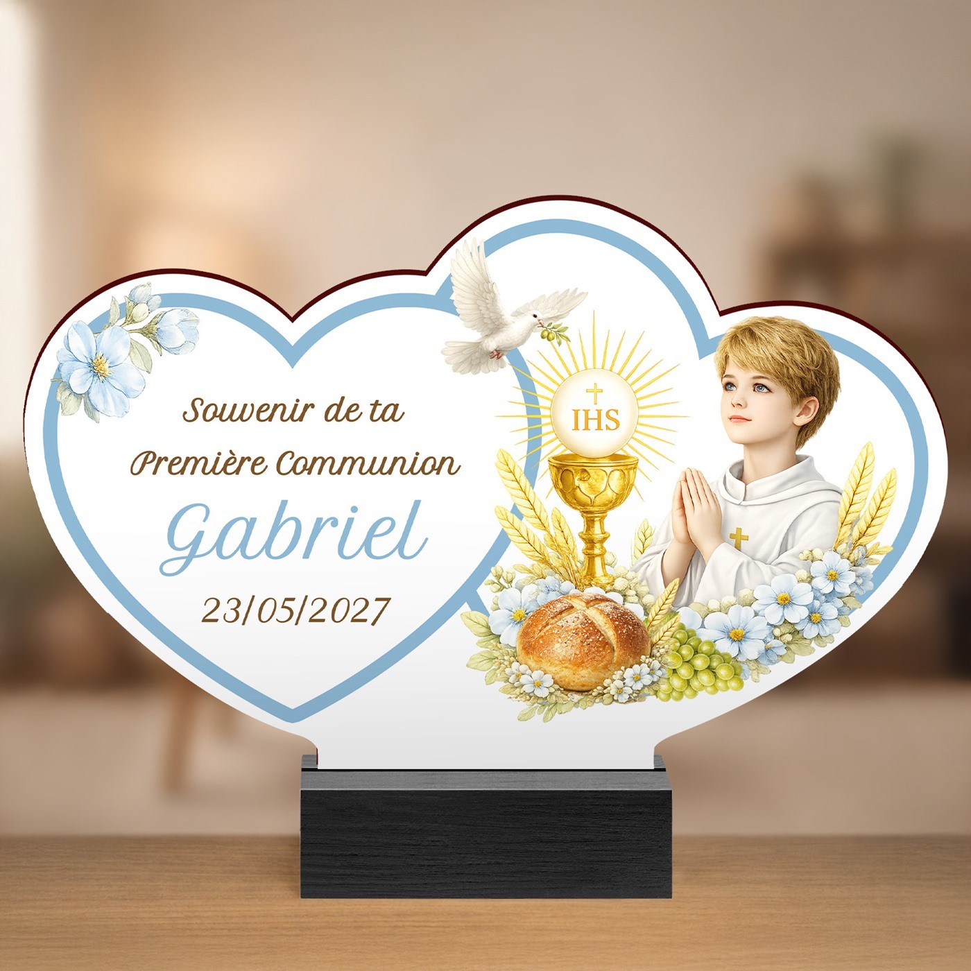 Murrano Custom Wood Statue with Photo for Boy's Communion