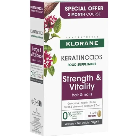 Klorane KERATINcaps - Hair and Nail Vitality Supplement, 90 Capsules