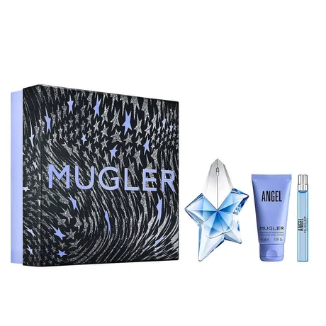 Set Navideño MUGLER Angel: Agua de Perfume 50 ml + Viaje 10 ml + Leche Corporal 50 ml