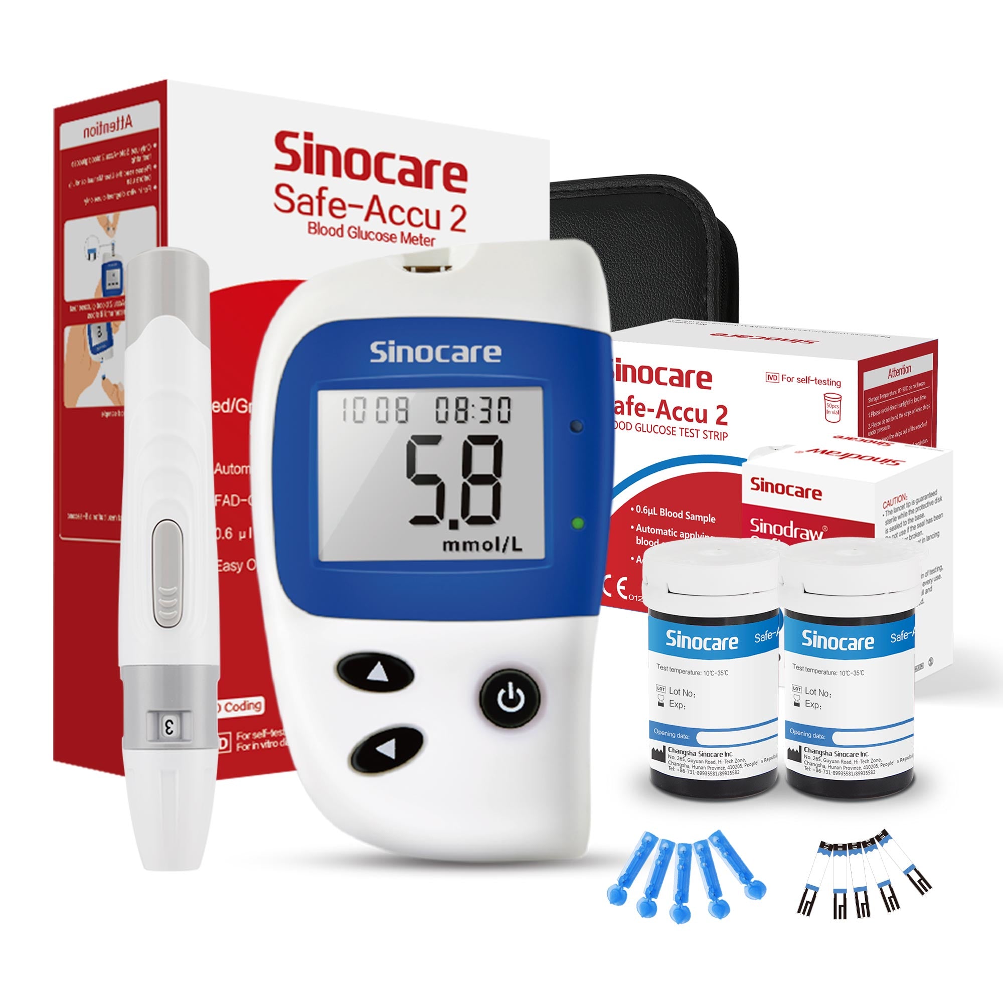 Monitor de glucosa Sinocare Safe Accu 2 con tecnología avanzada, 200 memorias para rastrear cambios en los niveles de glucosa