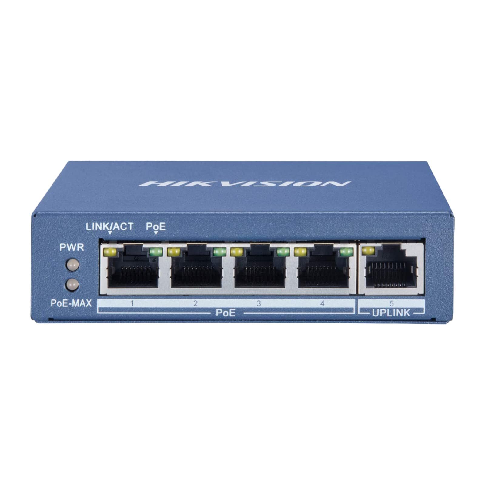 Hikvision DS-3E0505P-E/M Gigabit Ethernet Switch (10/100/1000) with PoE, 5 Ports, Blue