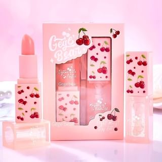 Set de cuidado labial Gege Bear: Dúo de lápiz de labios y brillo con efecto volumizador