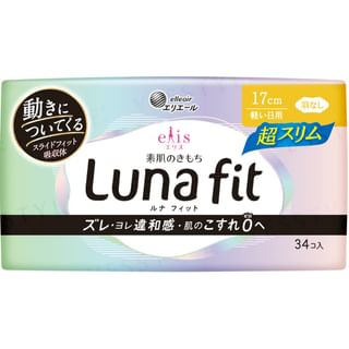 Absorbente higiénico Elleair Ellis Luna Fit, ultra delgado, para días ligeros, 17 cm, sin alas, 34 unidades