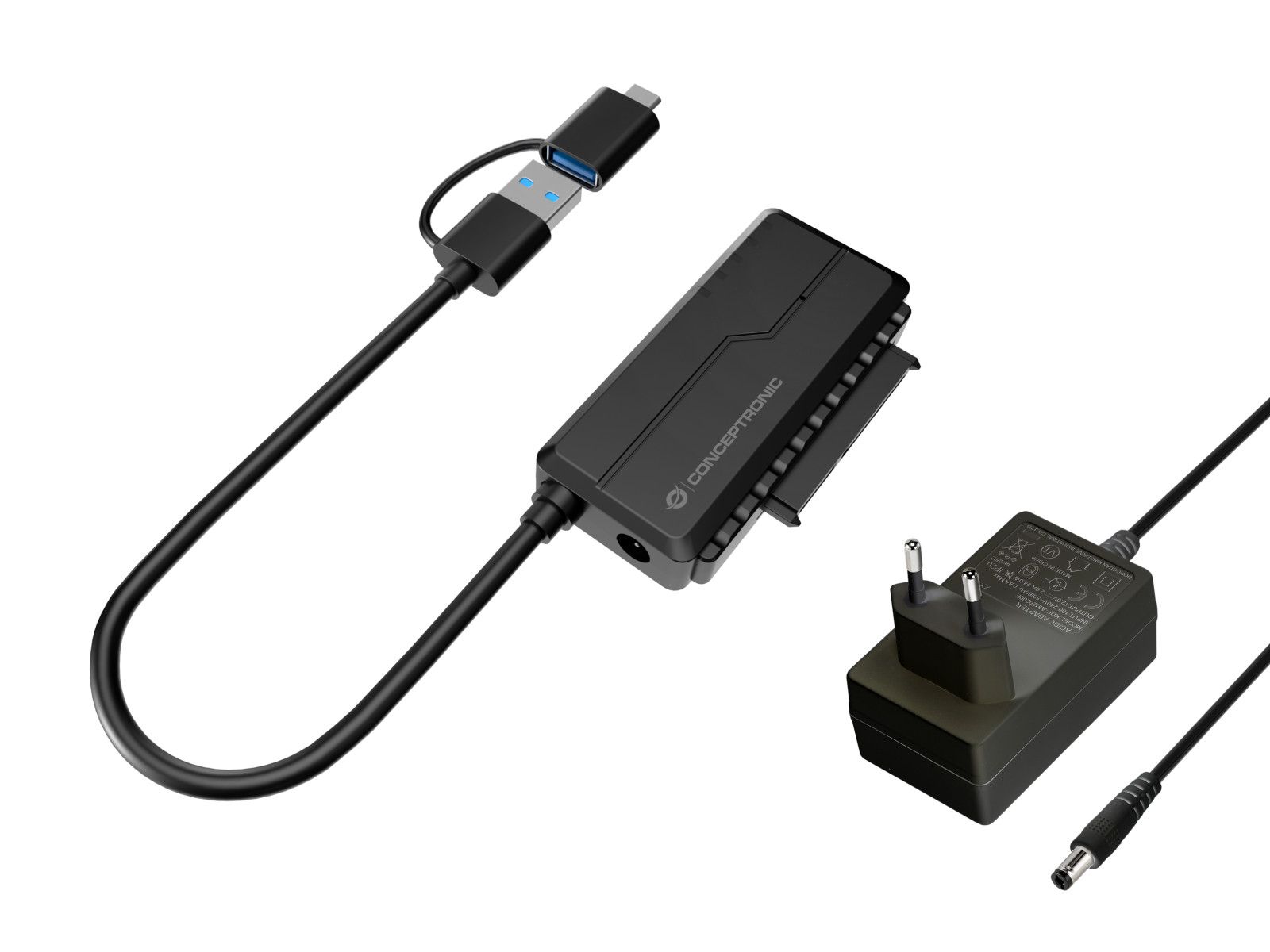 Conceptronic USB Type-A to SATA 22-pin Cable Adapter, Black