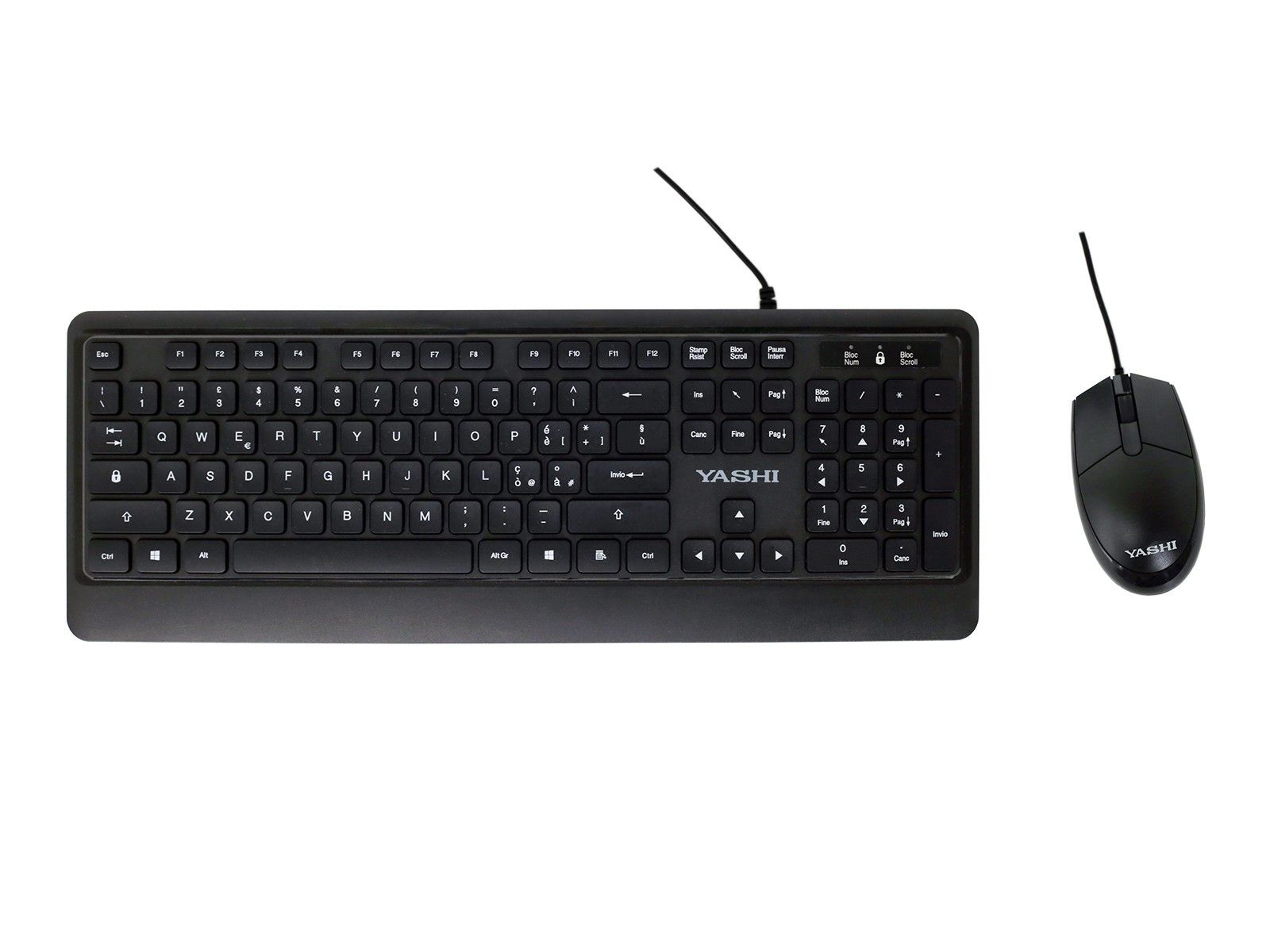 Kit de teclado y ratón ergonómicos Yashi - Negro, 104 teclas, diseño italiano