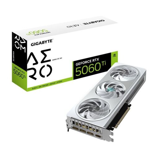 Carte graphique Gigabyte GeForce RTX 5060 Ti AERO OC 8G - 8 Go GDDR7, 128 bits, PCI-E 5.0, 2647 MHz Fréquence du processeur, 3 x DisplayPort, 1 x HDMI