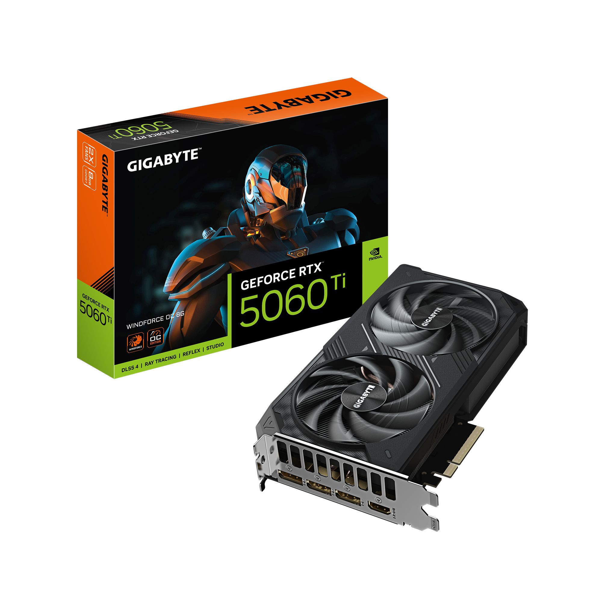 Carte graphique Gigabyte GeForce RTX 5060 Ti WINDFORCE OC 8G - 8 Go GDDR7, 128 bits, PCI-E 5.0, 2587 MHz Fréquence du cœur, 3 x DisplayPort, 1 x HDMI