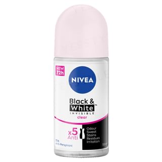 Desodorante Nivea Negro y Blanco Invisible Claro en formato roll-on, 50 ml