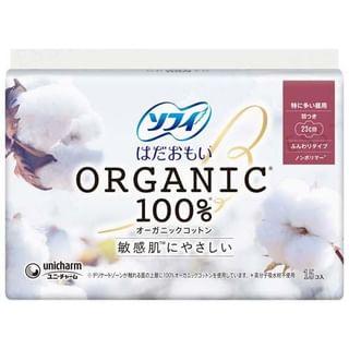 Pansements hygiéniques féminins Unicharm Sofy en coton biologique, 23 cm, 15 unités