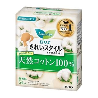 Kao Laurier Kirei 100% Natural Cotton Pantyliner, Unscented, 54-Count