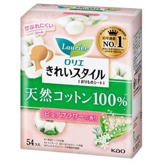 Kao Laurier Kirei 100% Natural Cotton Sanitary Pad, 54-Piece