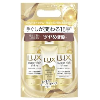 Set de reparación Lux Japón Super Brillo Rico para cabello dañado (Champú, Acondicionador y Tratamiento)