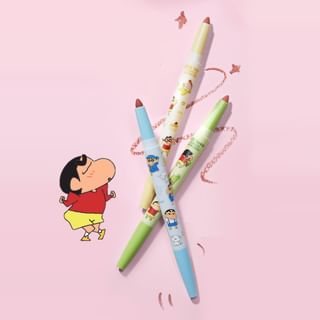 Crayon à lèvres double extrémité JILL LEEN Édition Shin-chan, #Duo01 Journal de Shin-chan (Pêche + Gris brun)