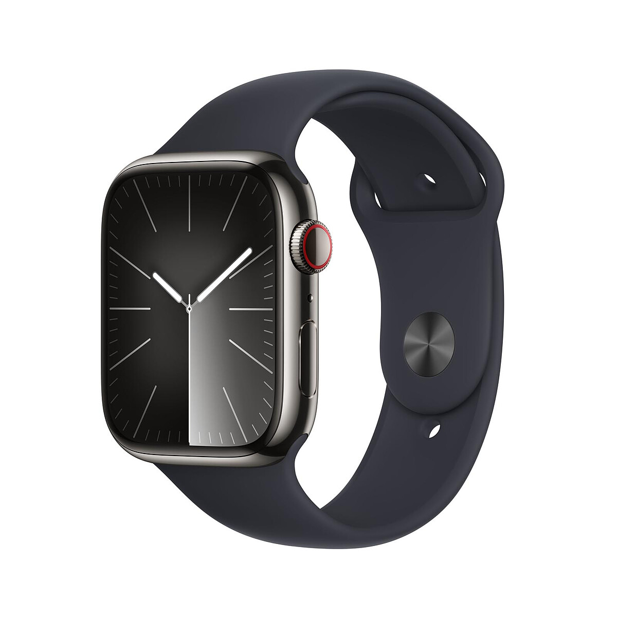 Apple Watch Series 9 GPS + Cellular Acier Inoxydable Graphite Bracelet Sport Band Minuit S/M 45 mm