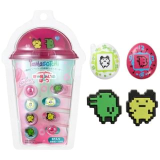 Set de arte de uñas Bandai Tamagotchi, 4 piezas (Tamagotchi rosa y blanco y diseño de trébol)