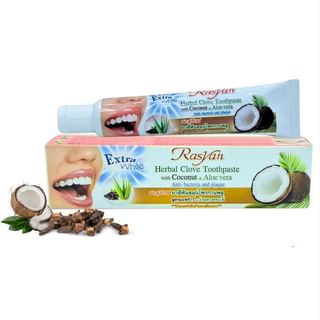 Pasta de dientes Rasyan con clavo de olor, coco y aloe vera, formato mini 30g